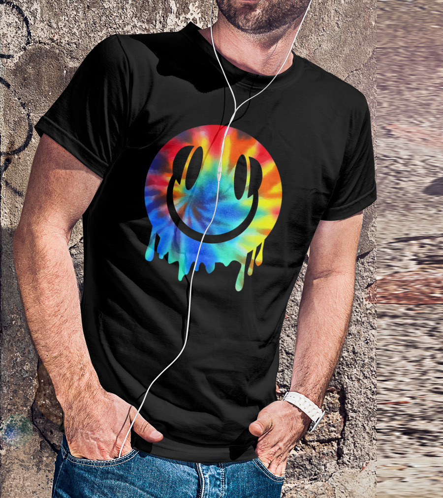 Melting Tie-Dye Smiley Face EDM Rave Festival Vibes T-Shirt