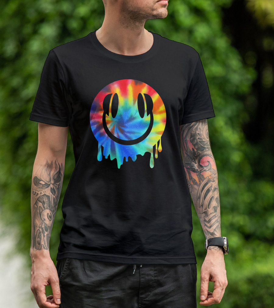 Melting Tie-Dye Smiley Face EDM Rave Festival Vibes T-Shirt