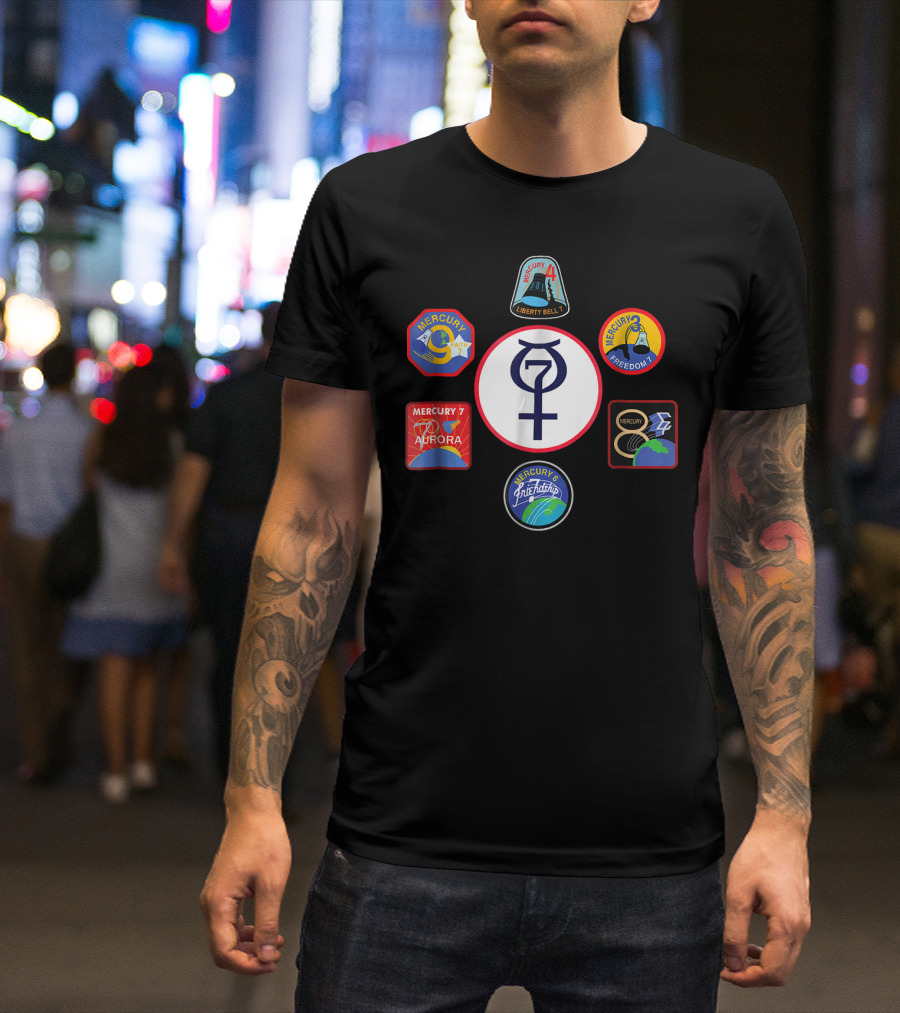 NASA Project Mercury Mission Crew Patches Faith 7 Liberty Bell 7 Freedom 7 Aurora Friendship 7 T-Shirt