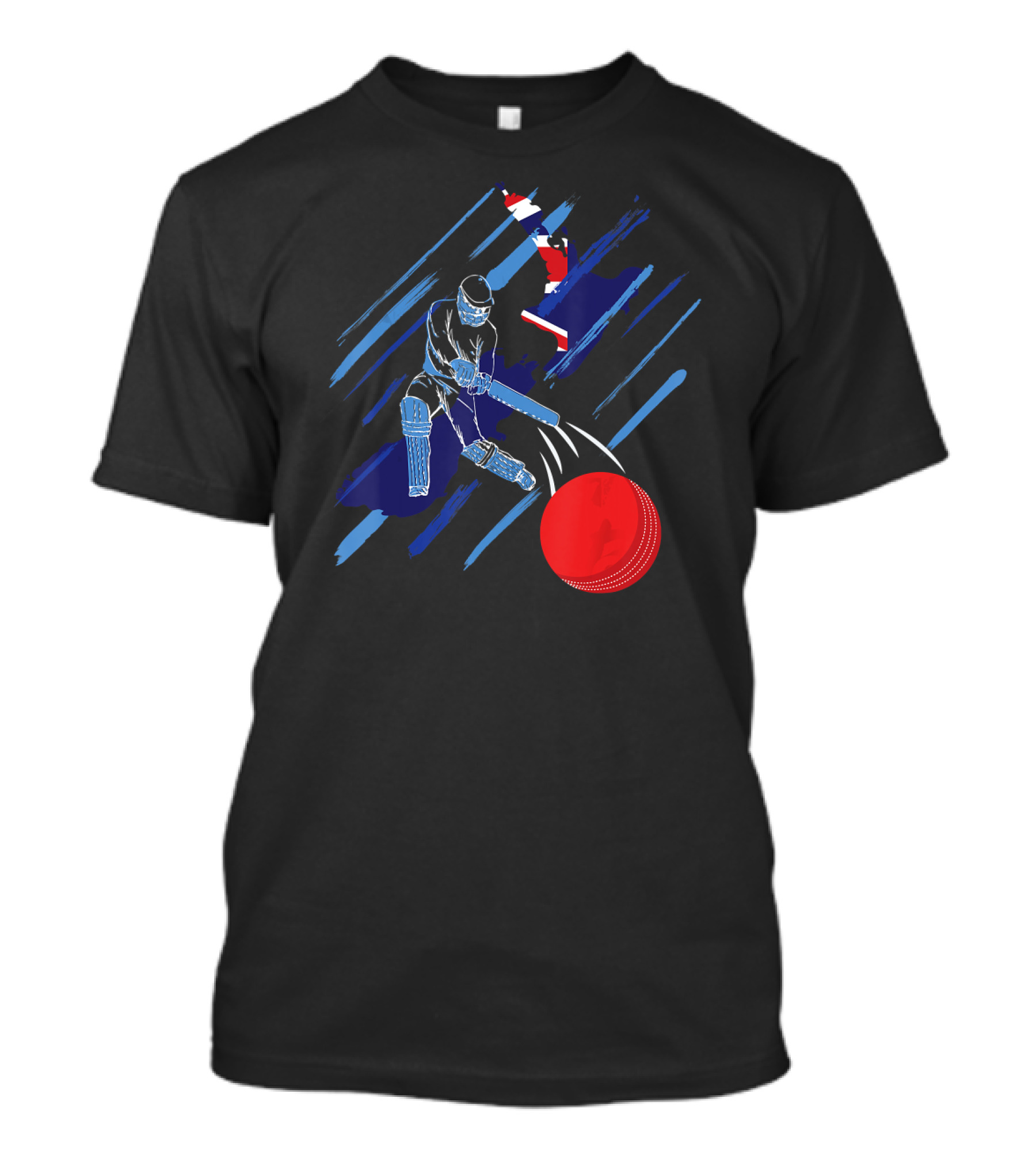 New Zealand Cricket Enthusiast Batting Action With Map And Ball T-Shirt