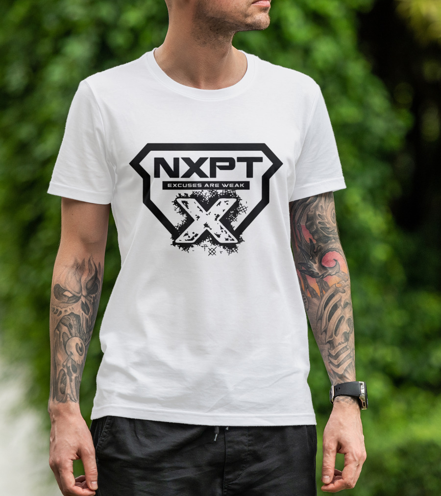 NXPT Fitness Studio Excuses Are Weak Black Badge White X T-Shirt