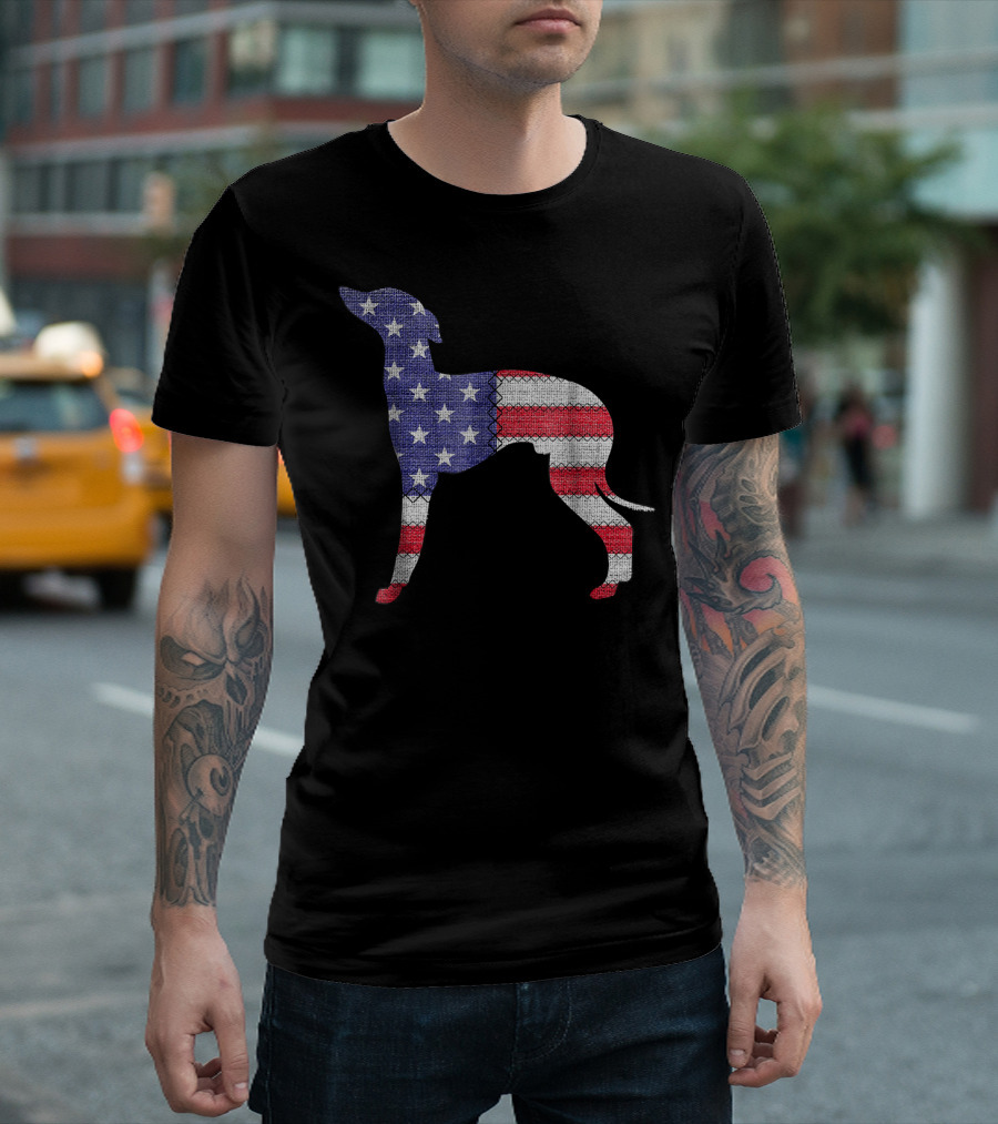 ITALIAN GREYHOUND in American Flag Pattern Patriotic T-Shirt
