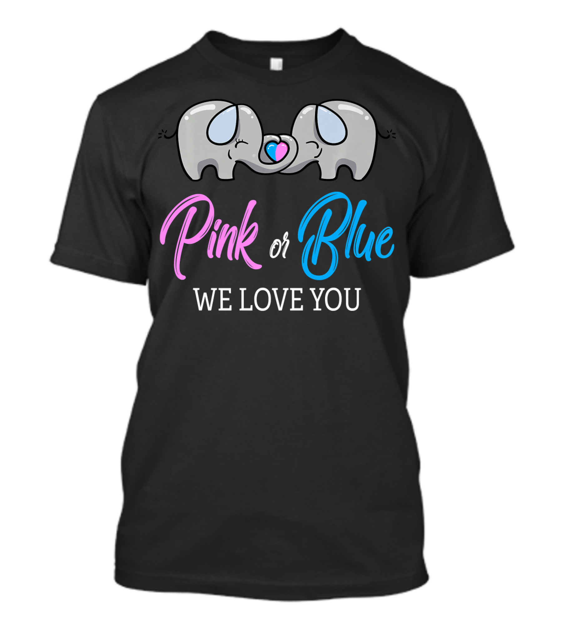 Pink Or Blue We Love You Gender Reve Elephants With Heart Balloon T-Shirt