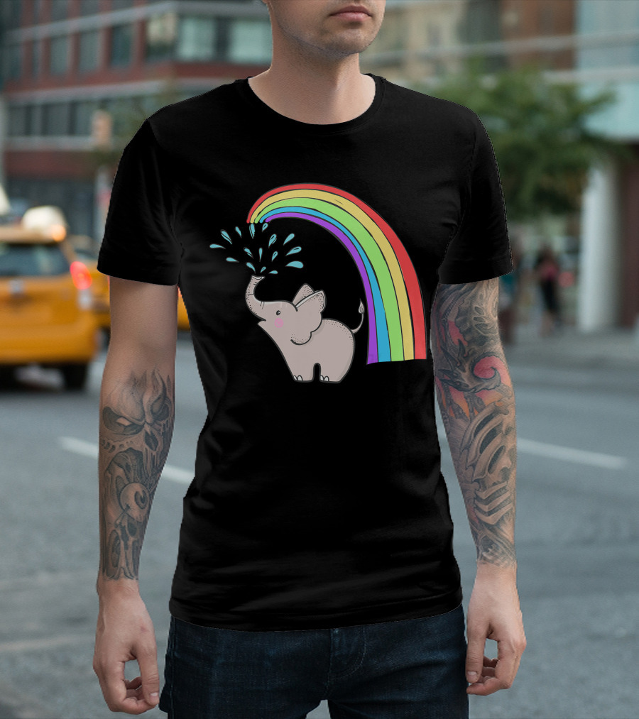 Rainbow Elephant Cute Magical Animal Splashing Water T-Shirt