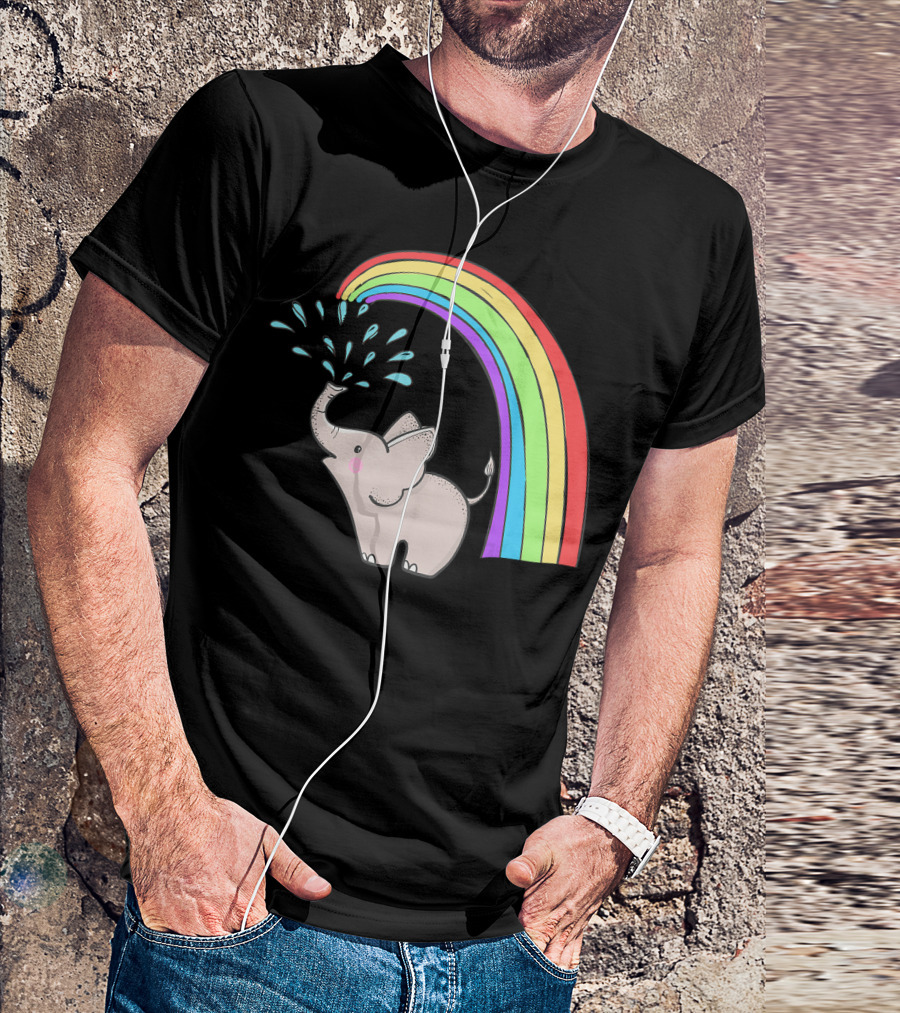 Rainbow Elephant Cute Magical Animal Splashing Water T-Shirt