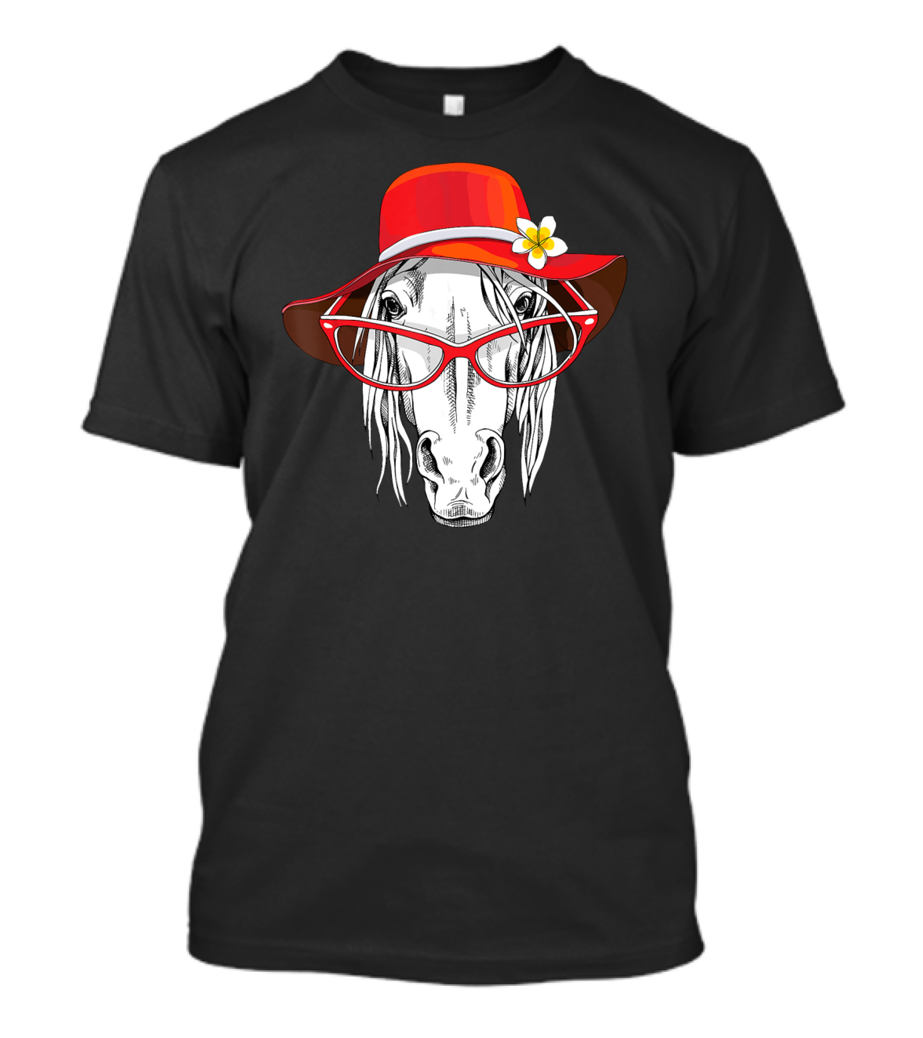 Jasmine Lady Horse With Red Hat And Glasses In Horse Barn T-Shirt