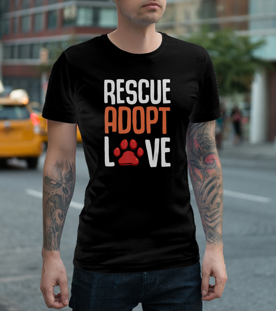 Rescue Adopt Love Red Paw Print Dog Pet T-Shirt
