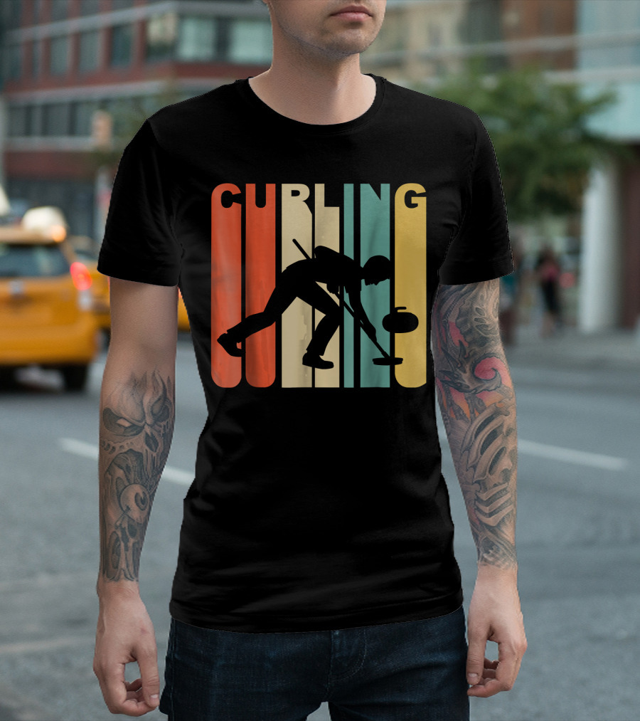 Retro 1970s Curling Curler Winter Sport T-Shirt