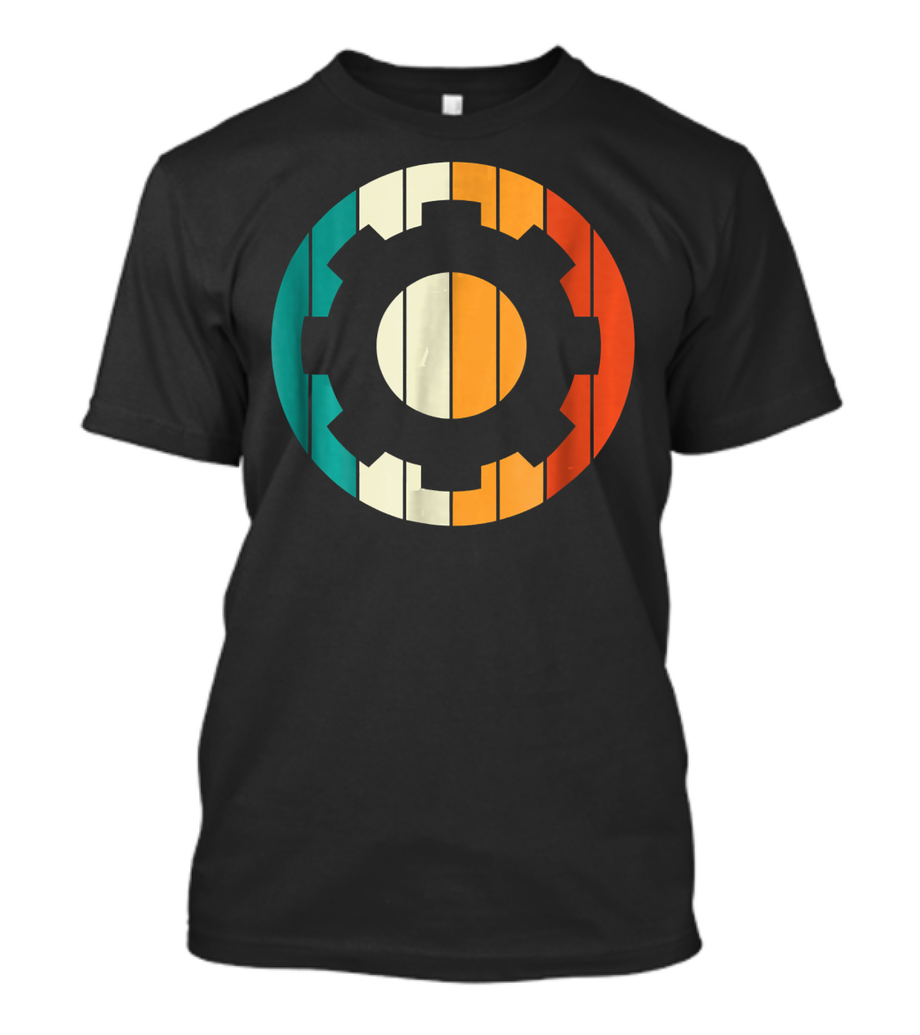 Retro Vintage Mechanical Engineering Gear Icon With Colorful Stripes T-Shirt