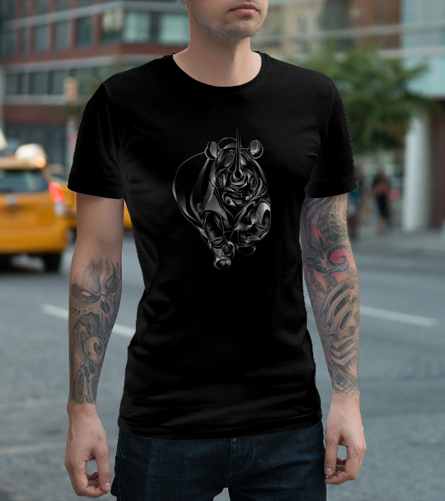 Rhino Dot Line Portrait Sketch Drawing T-Shirt