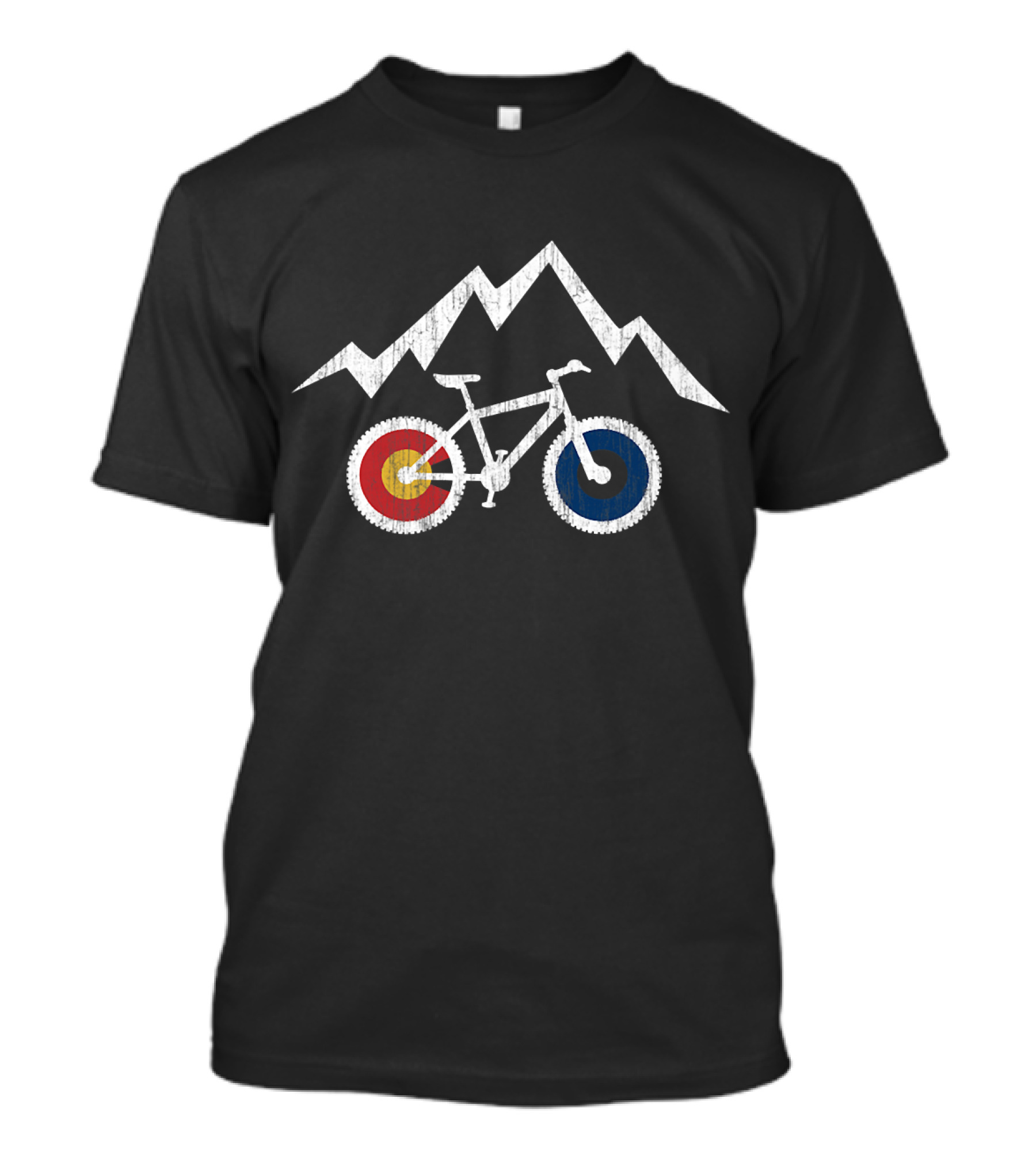 RIDE COLORADO Cycling MTB Mountain Bike Red Yellow Blue Wheel T-Shirt
