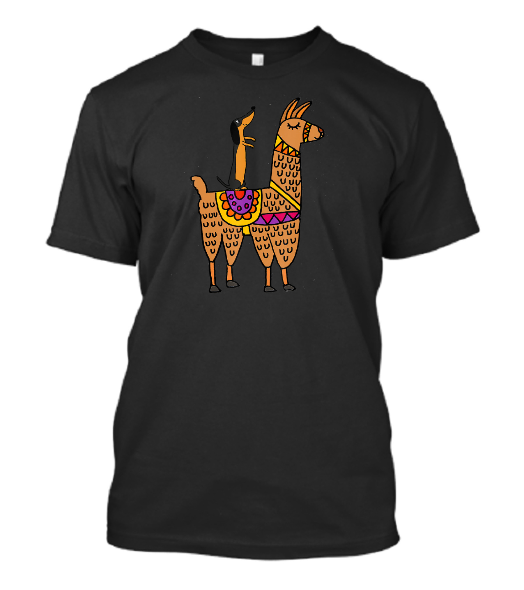 SmileteesPets Cute Dachshund Dog Riding Colorful Llama T-Shirt