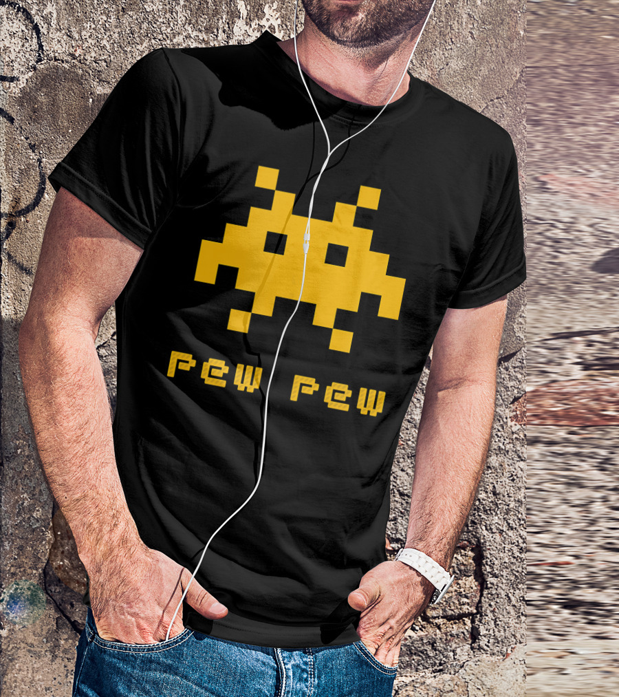 Pew Pew Space Alien Invaders 8 Bit Retro UFO Video T-Shirt
