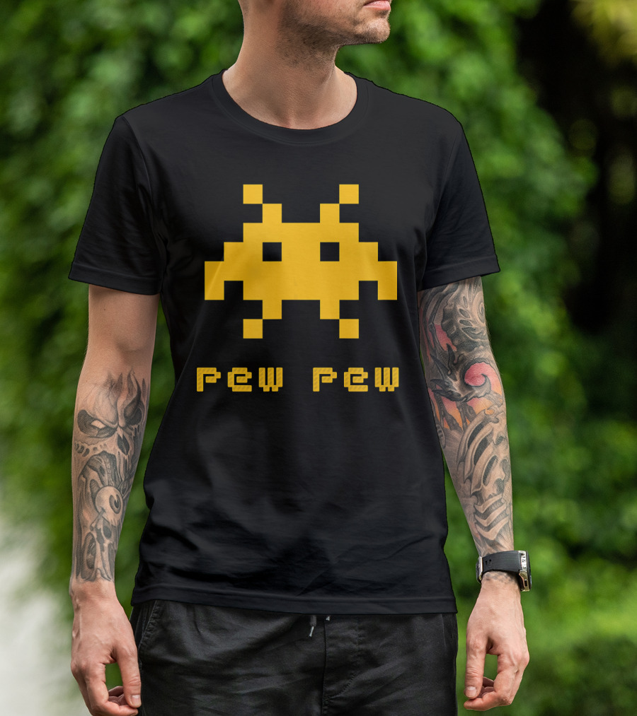 Pew Pew Space Alien Invaders 8 Bit Retro UFO Video T-Shirt