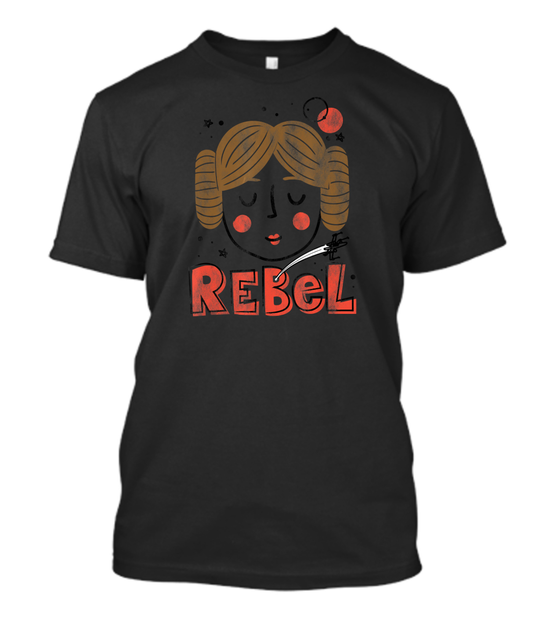 Star Wars Princess Leia Rebel Doodle Drawing Rebel Hair Lettering T-Shirt