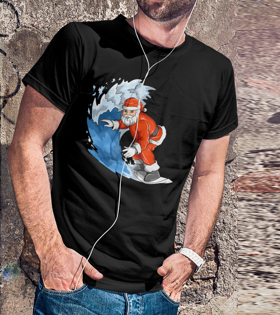 Surfing Santa Christmas In July Santa Hawa Riding A Wave T-Shirt