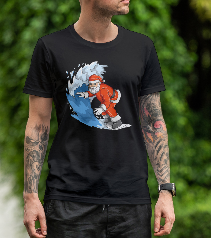 Surfing Santa Christmas In July Santa Hawa Riding A Wave T-Shirt