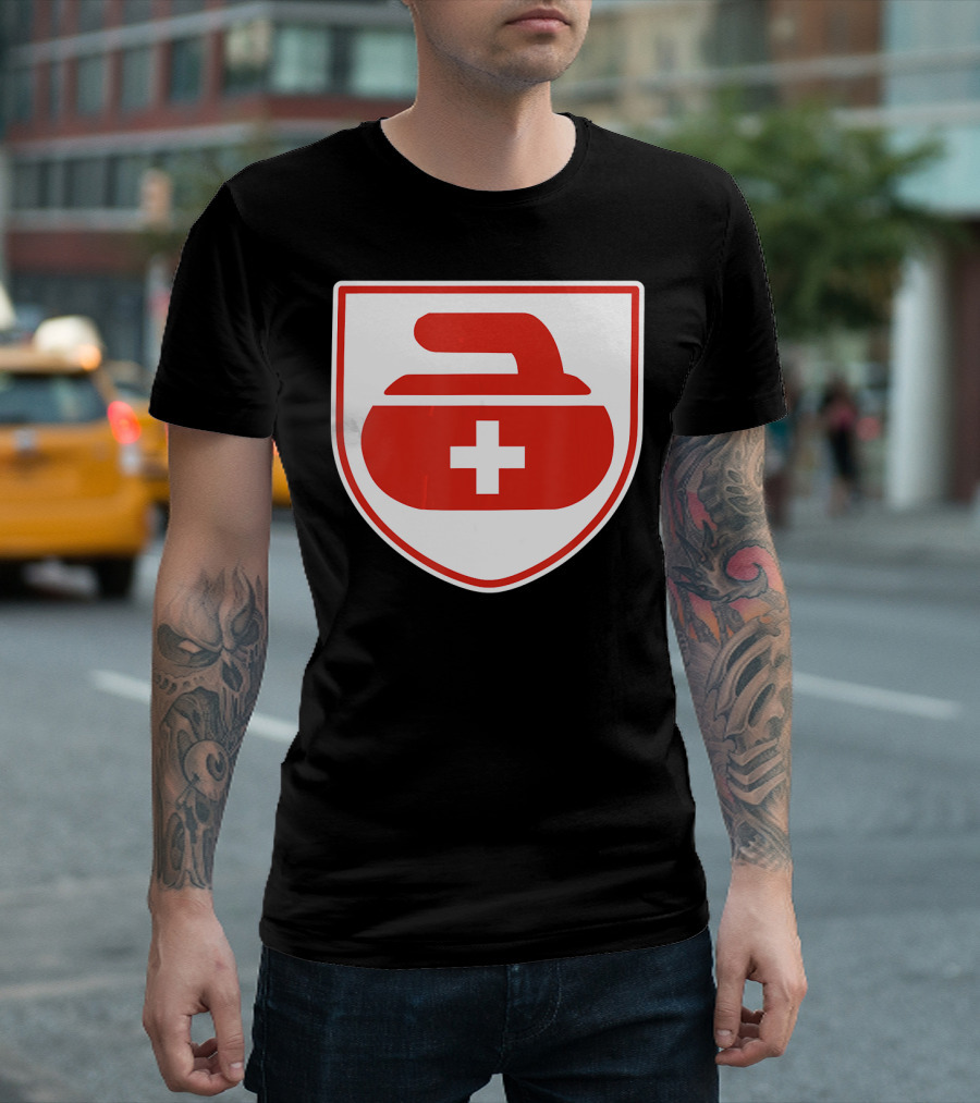 Switzerland Curling Swiss Flag Stone Emblem T-Shirt