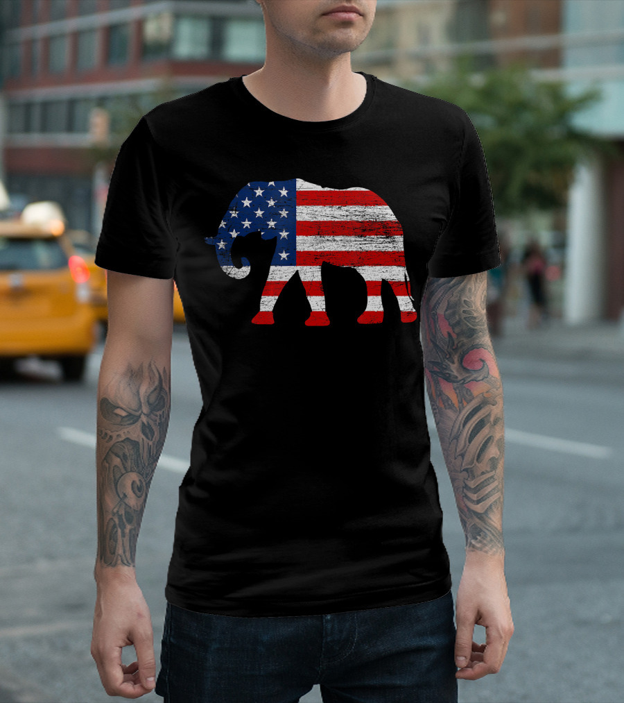 American Flag Elephant Patriotic 4th of July T-Shirt