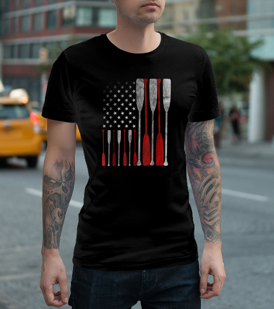 American Flag Crew Rowing Oars USA T-Shirt