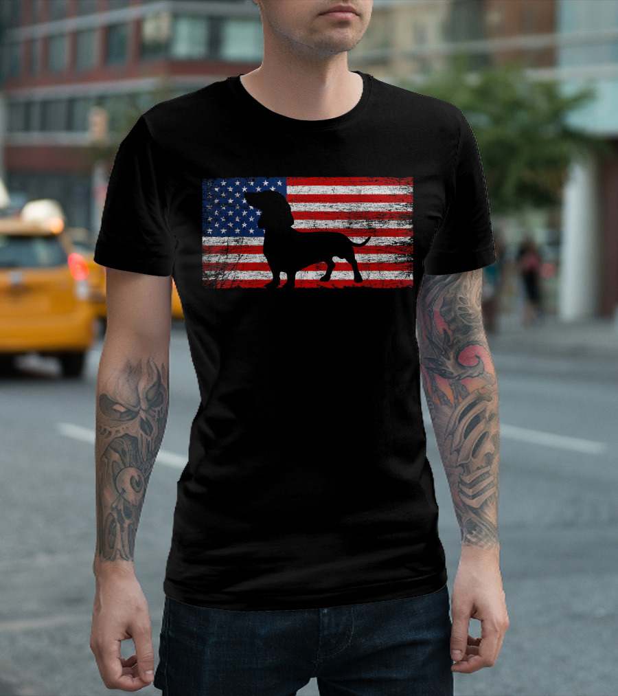 American Flag Dachshund Silhouette 4th of July T-Shirt