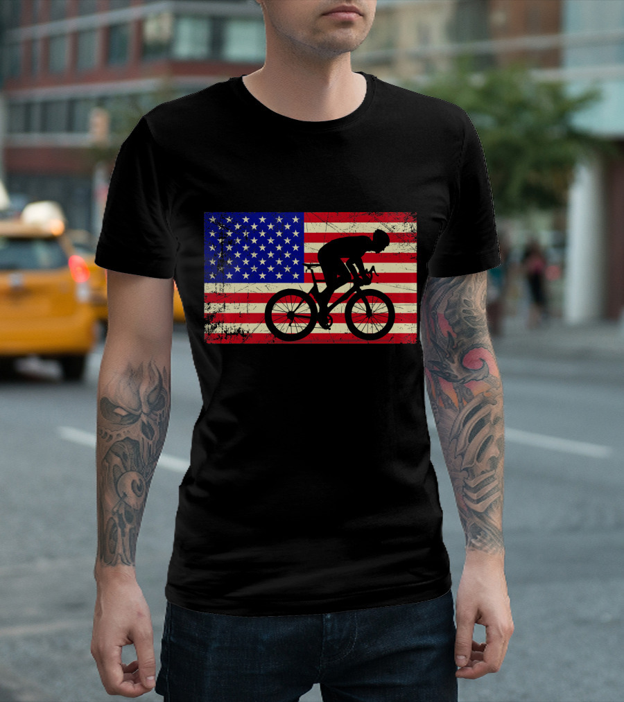 USA Cyclist American Flag Bike T-Shirt