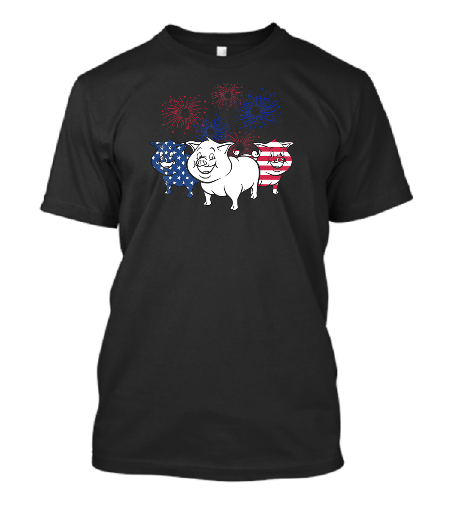 American Independence Day Pig Trio With Fireworks T-Shirt