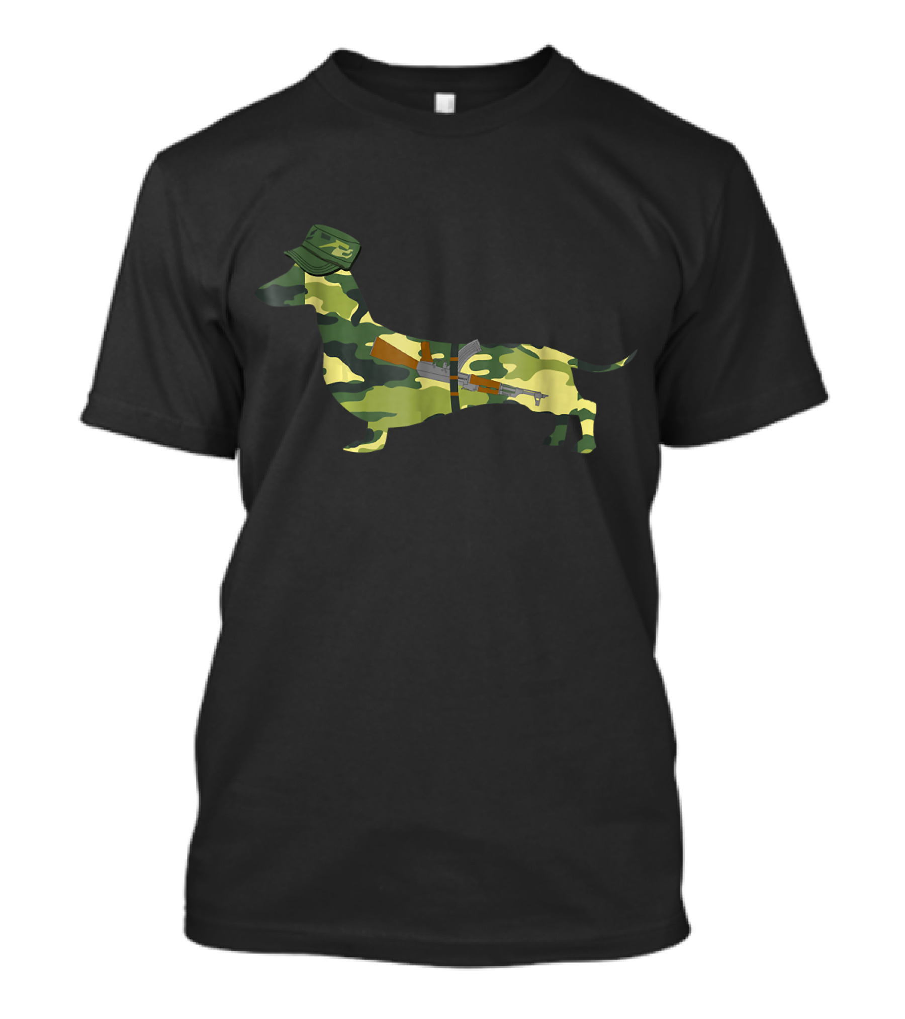 Army Dachshund Doxie Camo Military Gun Hat T-Shirt