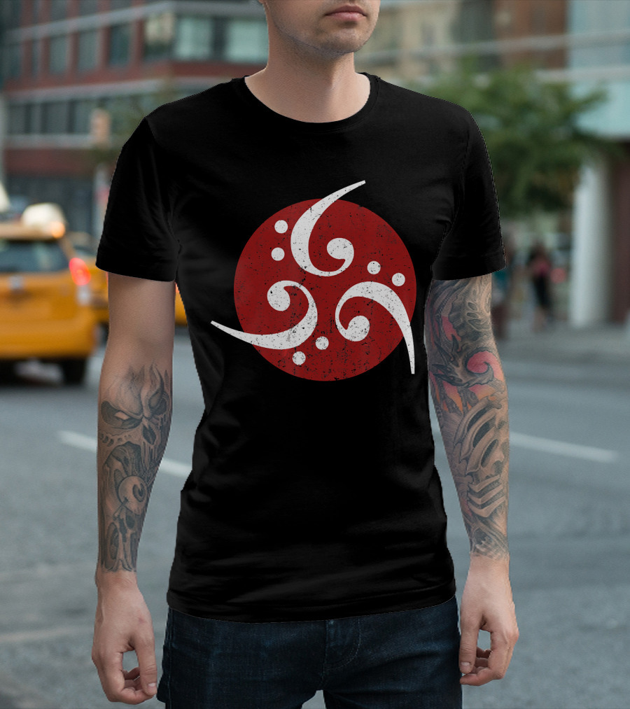 Bass Clef Symbol Trio On Vintage Red Circle For Bassist Player T-Shirt