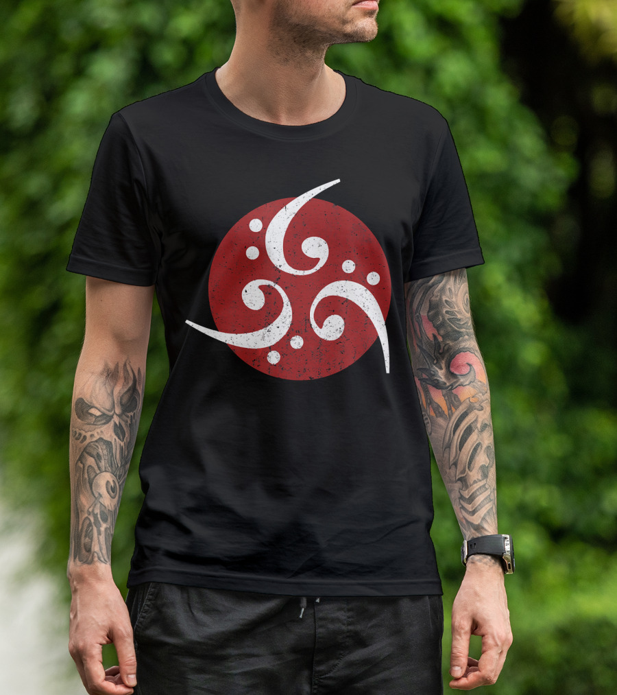 Bass Clef Symbol Trio On Vintage Red Circle For Bassist Player T-Shirt