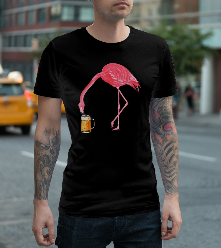 Flamingo with Beer Mug - Beer Lover's Party T-Shirt