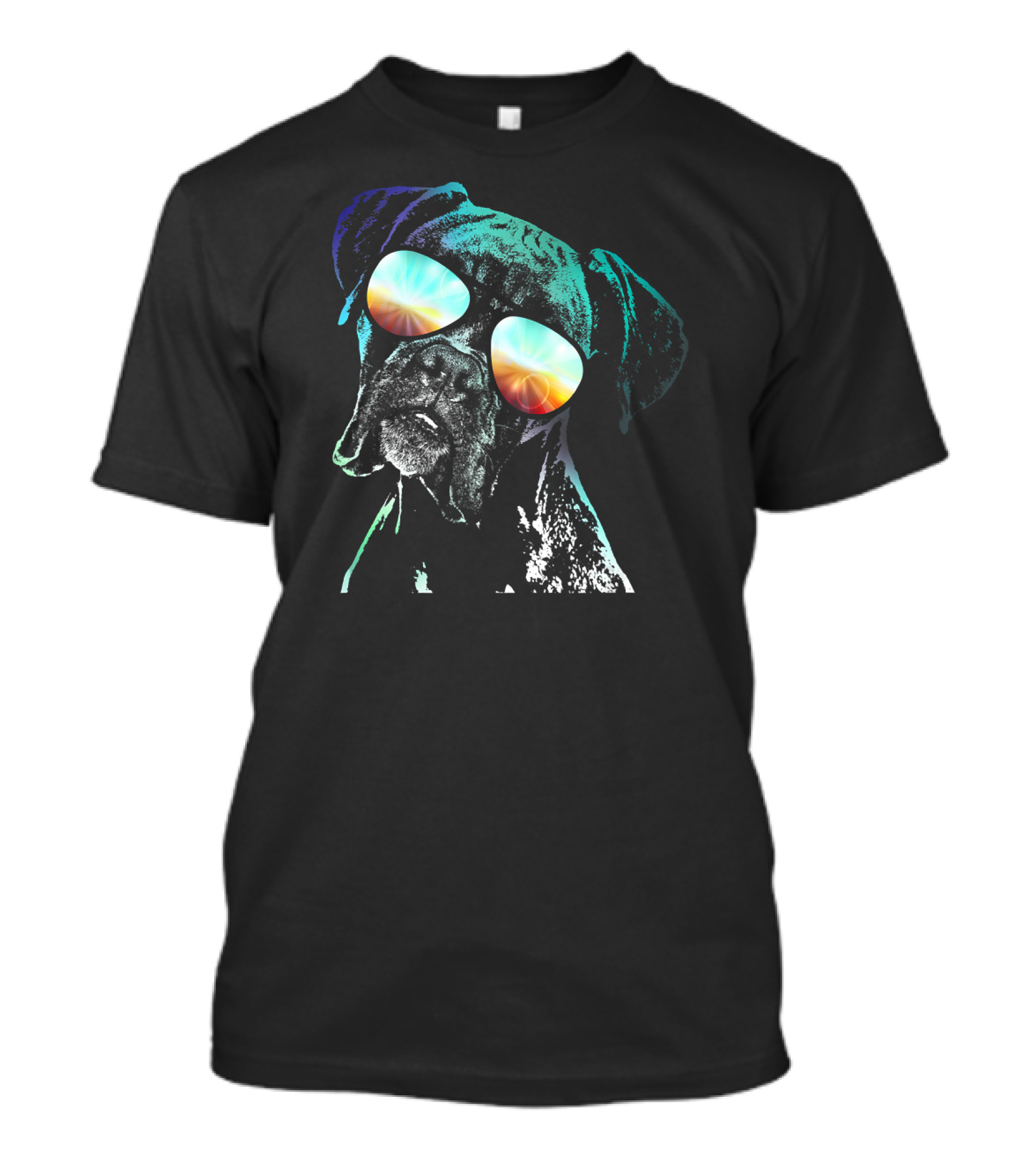 Boxer Neon Dog Psychedelic Sunglasses T-Shirt