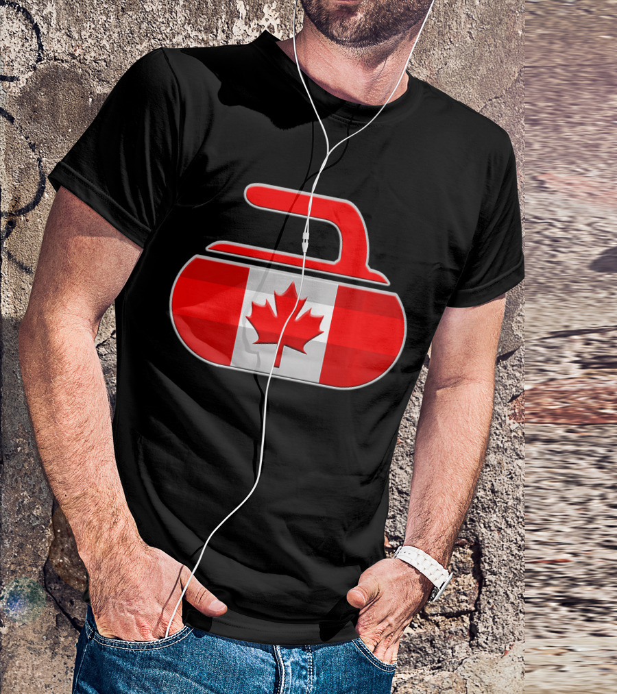 Canadian Curling Flag Canada Maple Leaf Stone T-Shirt