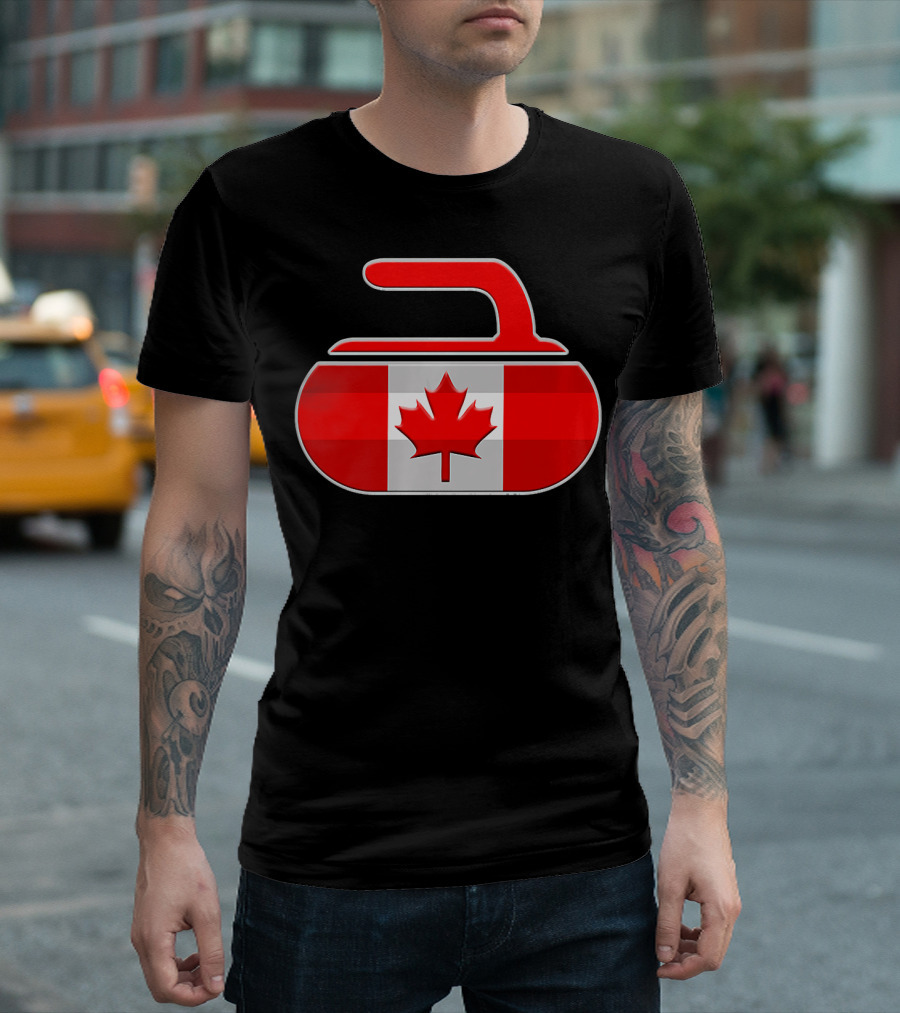Canada Curling Stone With Canadian Flag Emblem T-Shirt