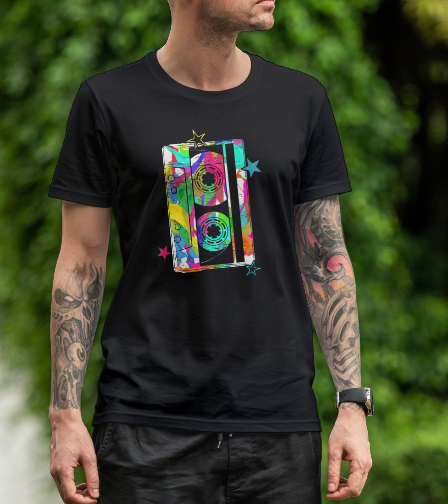 Colorful Retro Cassette Tape Costume Vintage Music 80s Stars T-Shirt