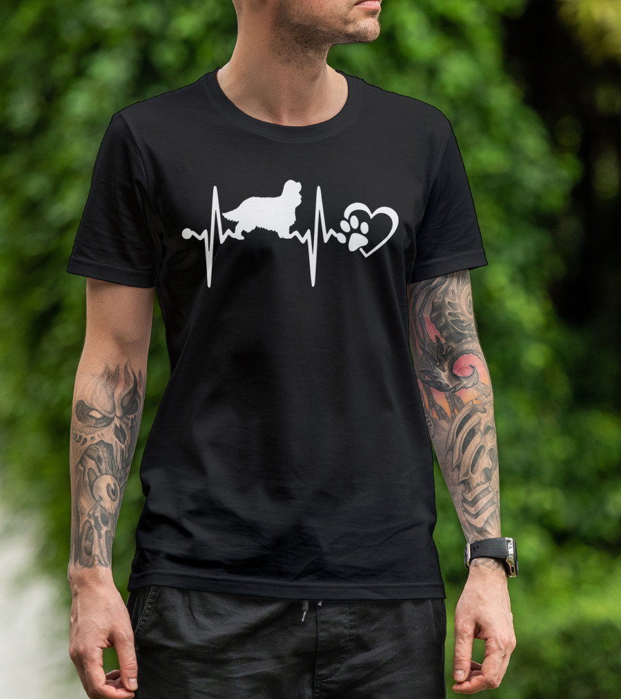 Cavalier King Charles Spaniel Heartbeat Love Dog Paw T-Shirt