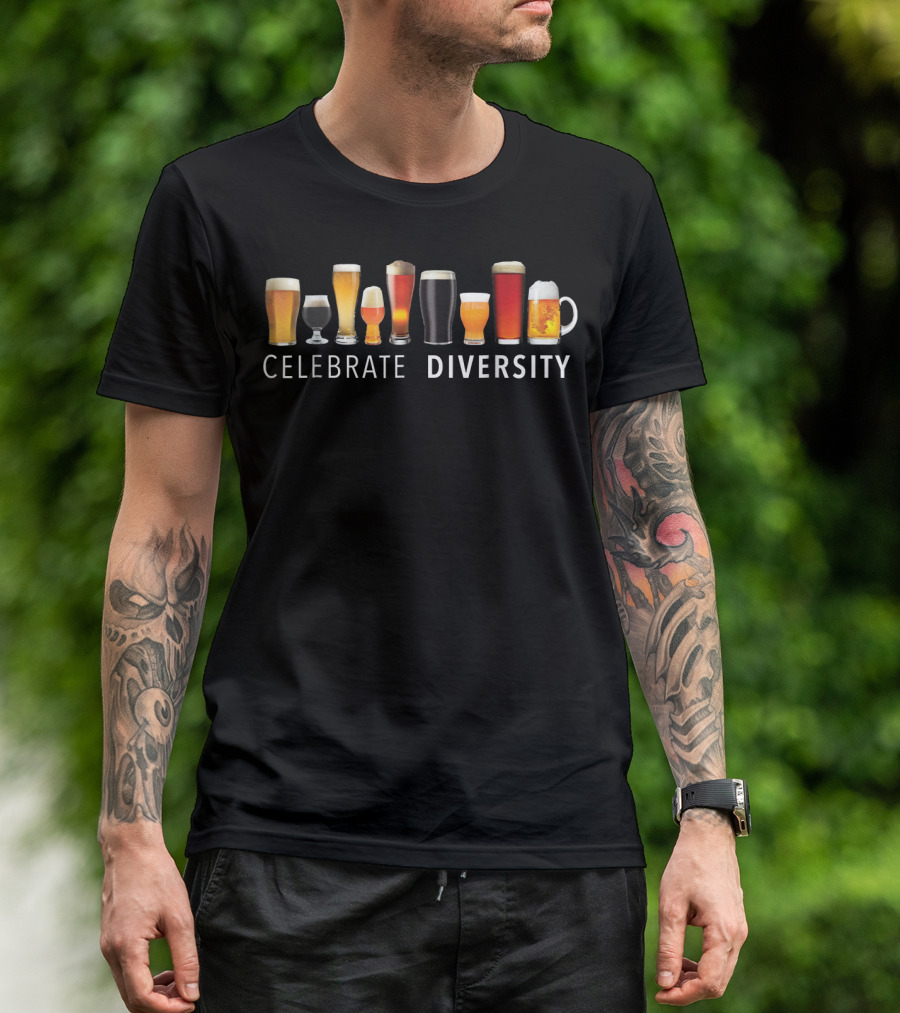 Celebrate Diversity Craft Beer Glasses Iconic Drinking Collection T-Shirt