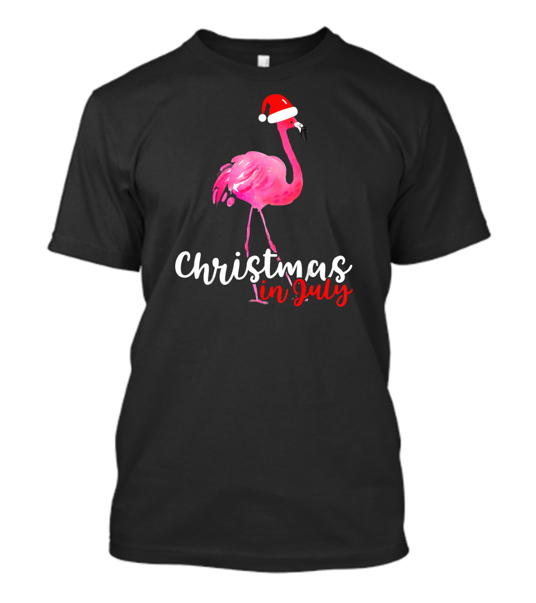 Christmas In July Flamingo With Santa Hat T-Shirt
