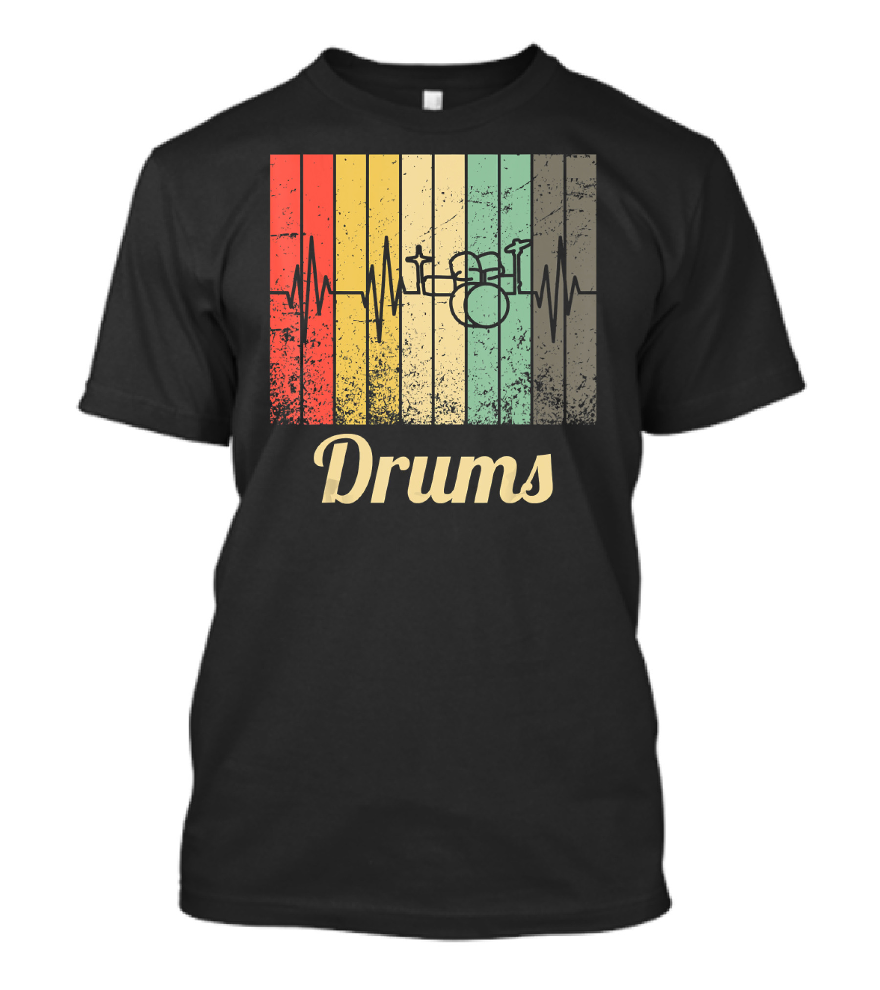 Cool Vintage Retro Drum Kit Percussion With Sound Waves T-Shirt