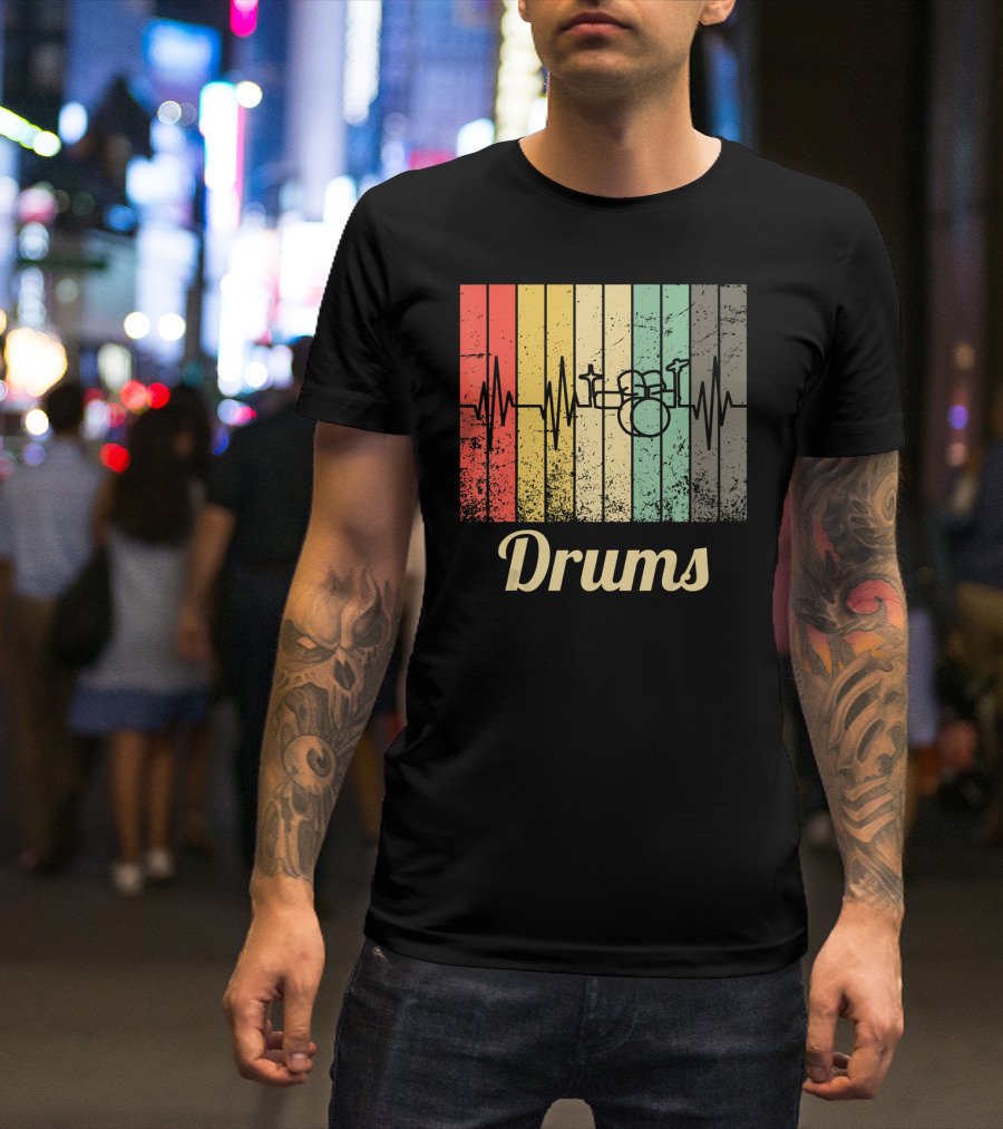 Cool Vintage Retro Drum Kit Percussion With Sound Waves T-Shirt