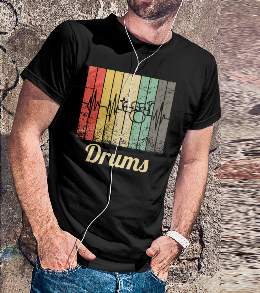 Cool Vintage Retro Drum Kit Percussion With Sound Waves T-Shirt