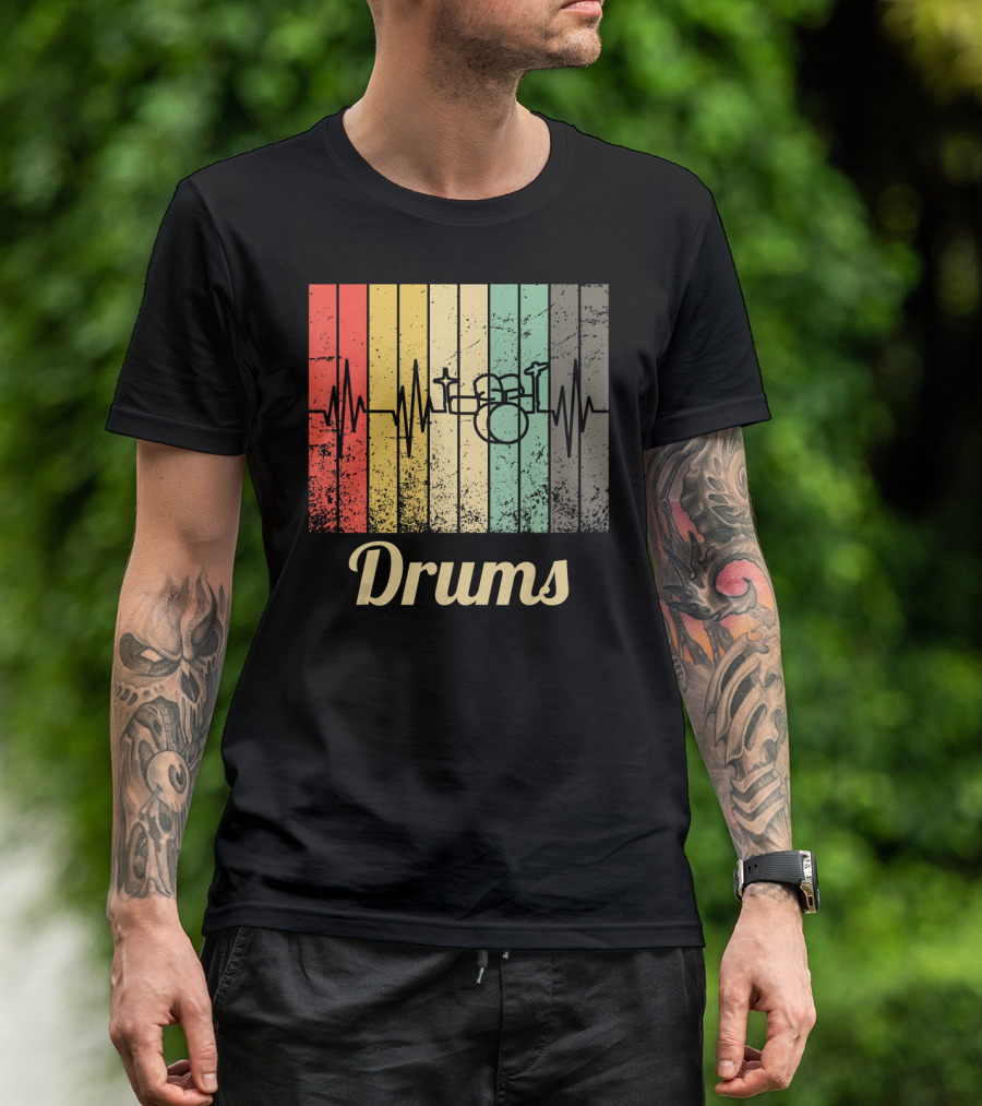Cool Vintage Retro Drum Kit Percussion With Sound Waves T-Shirt