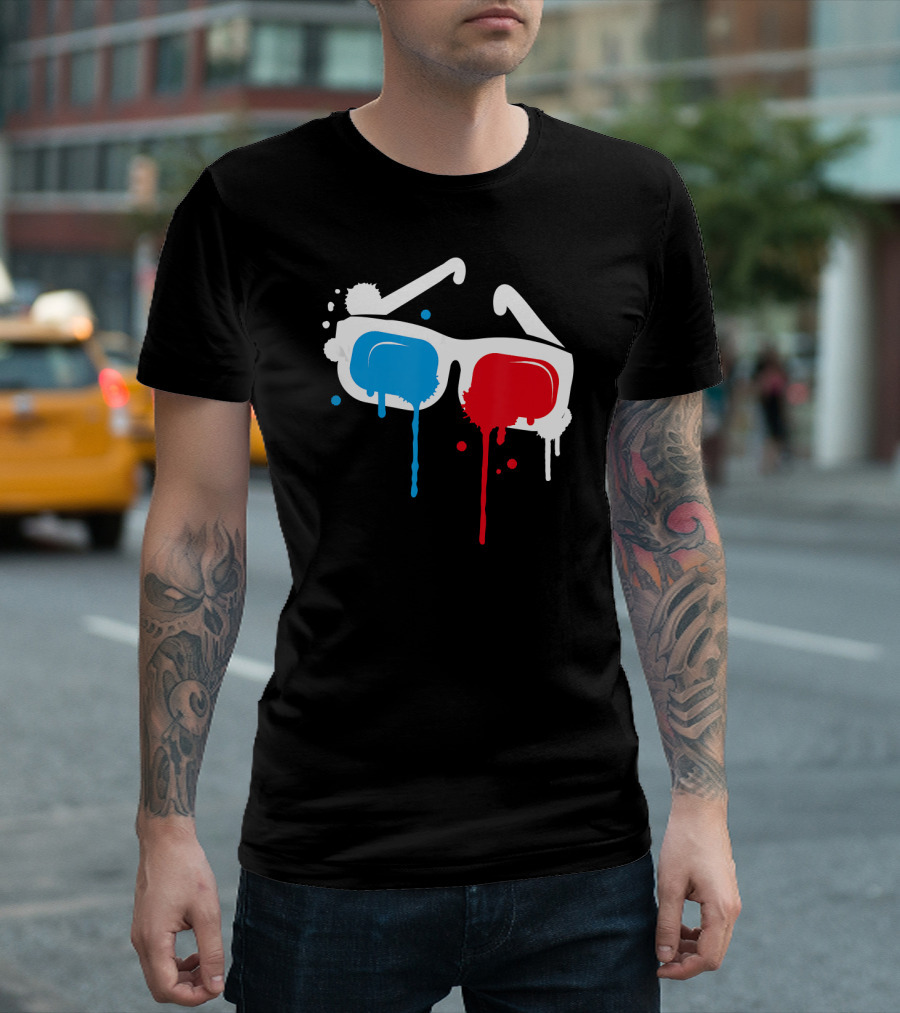 Cool 3D Glasses Dripping Graffiti T-Shirt