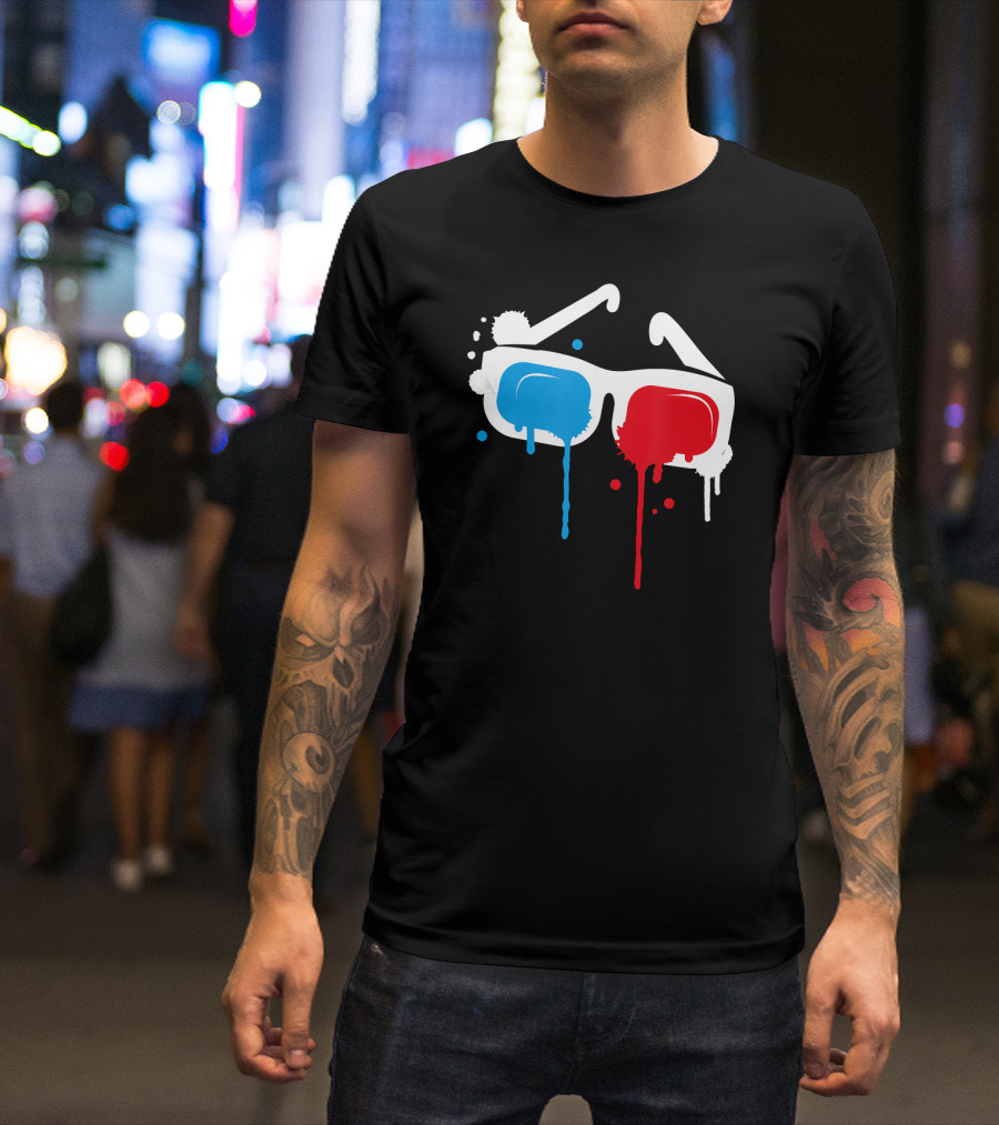 Cool 3D Glasses Dripping Graffiti T-Shirt
