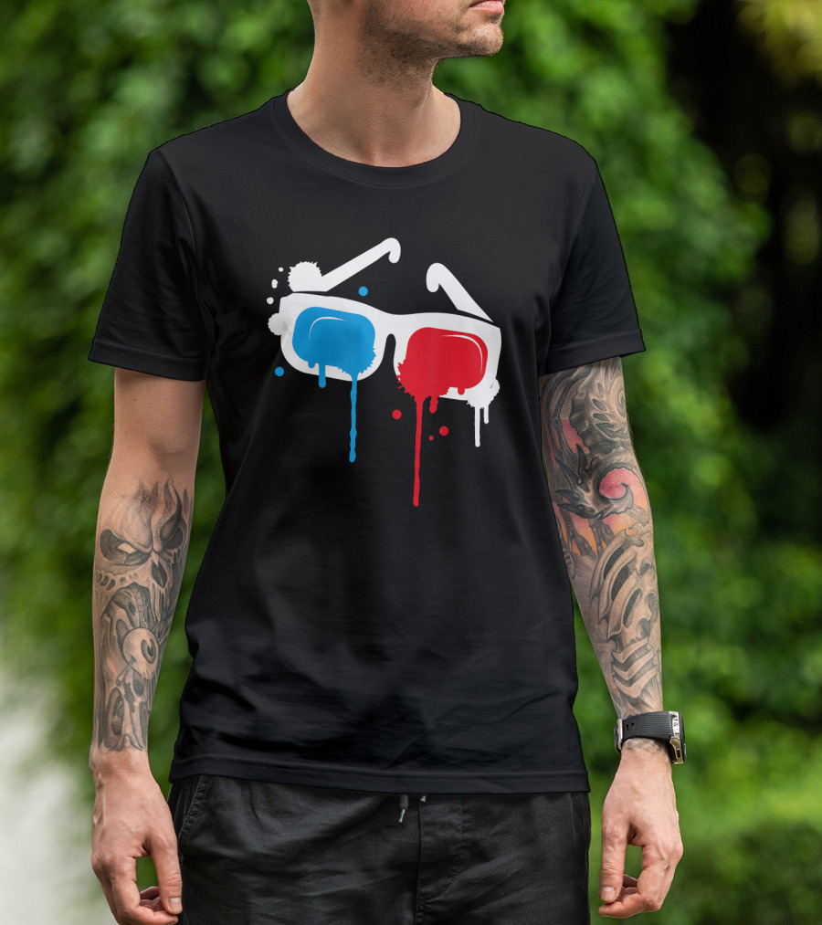 Cool 3D Glasses Dripping Graffiti T-Shirt