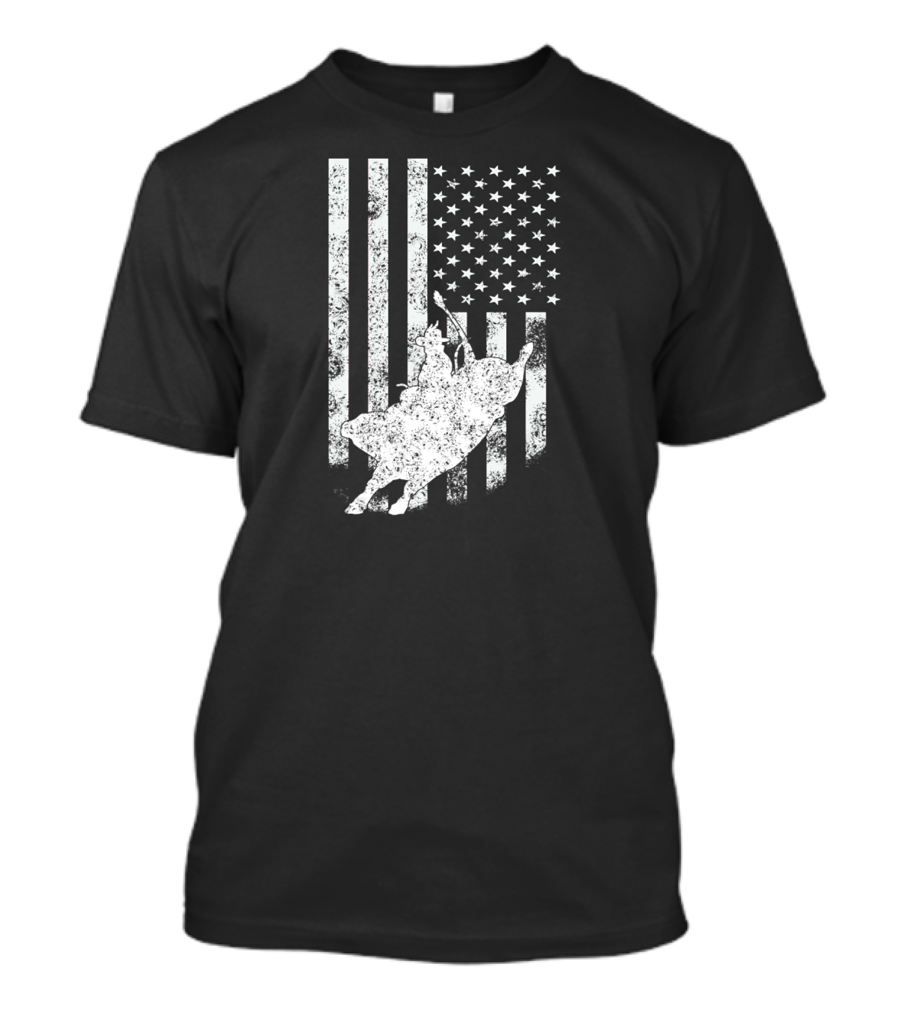 Cowboy Riding Bull American Flag Patriotic T-Shirt