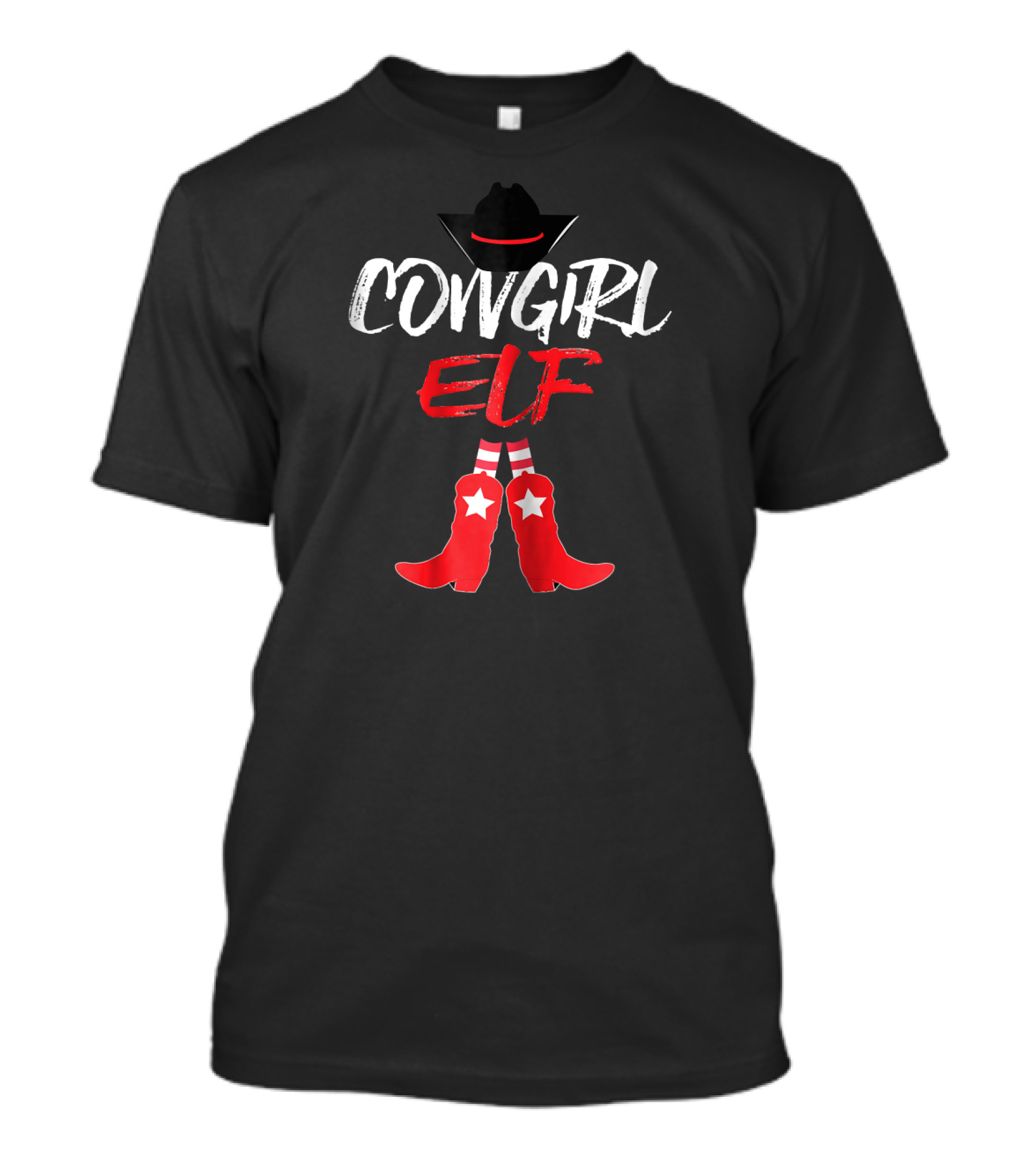 COWGIRL ELF Red Boots Black Hat Star Stripes T-Shirt