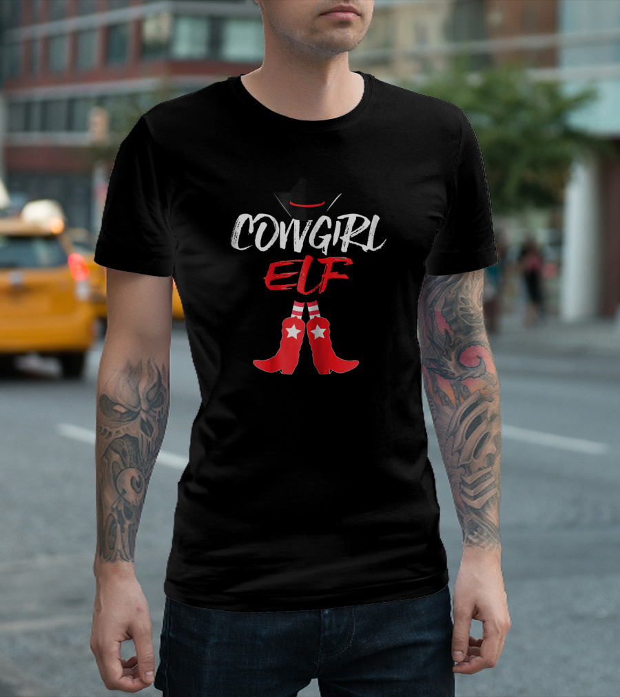 COWGIRL ELF Red Boots Black Hat Star Stripes T-Shirt
