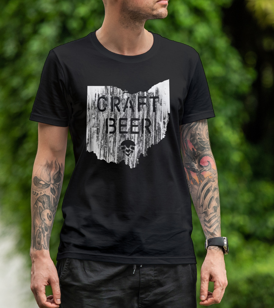 Craft Beer Ohio Hops IPA Rustic State Shaped T-Shirt