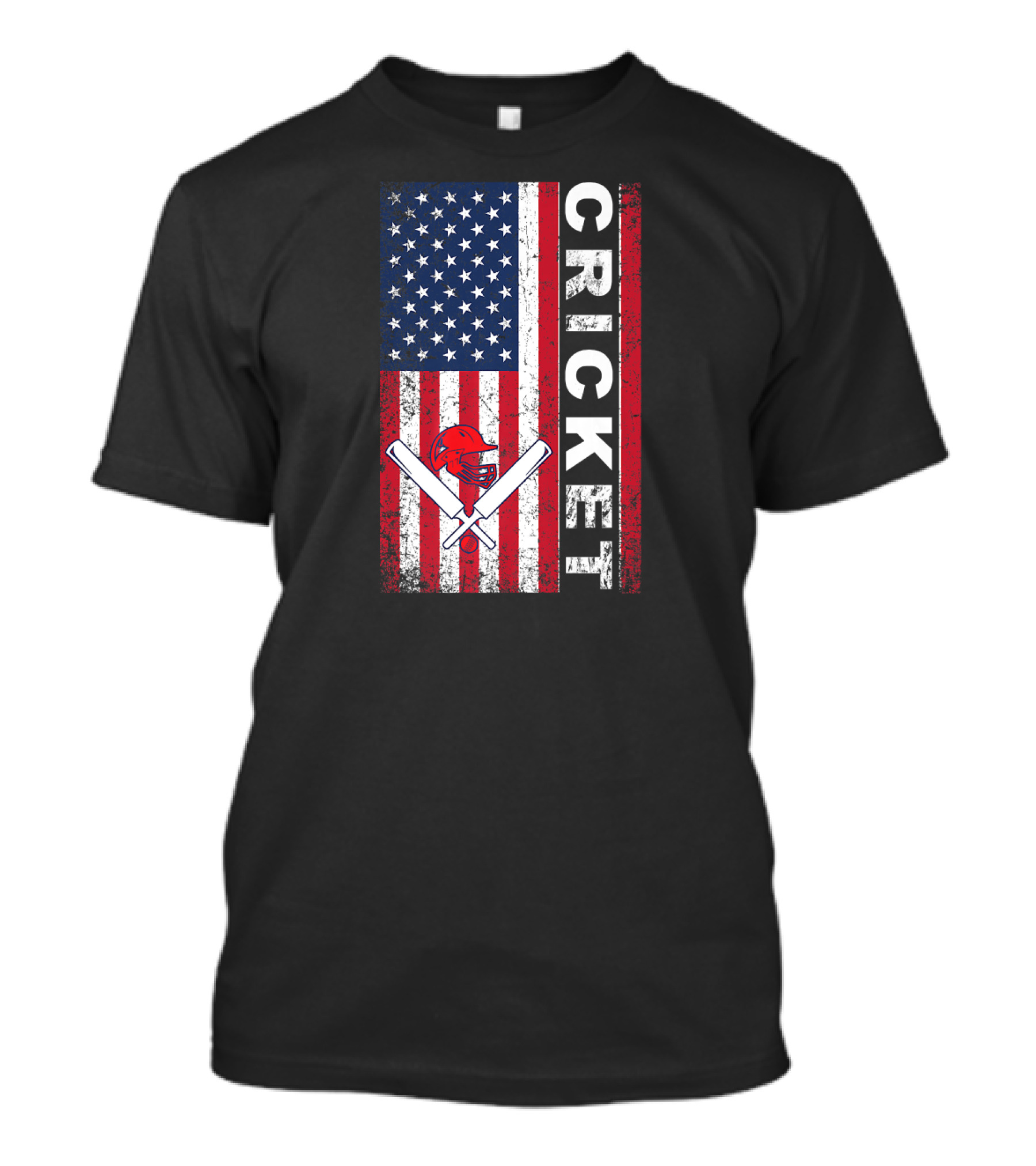 Cricket American USA Flag With Bats And Helmet T-Shirt